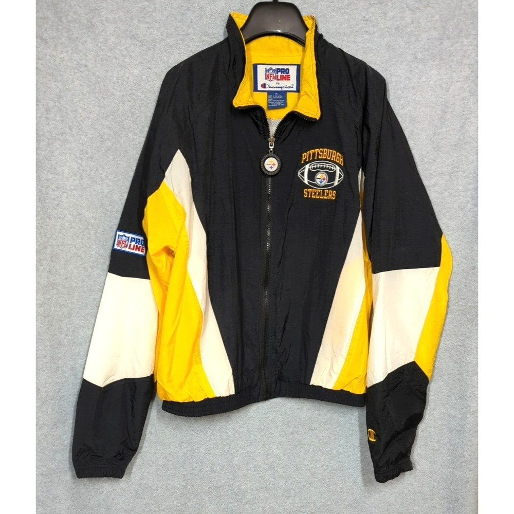 Vtg 1990s Pittsburgh Steelers M Windbreaker Jacket Champion Pro Line Charm Pull